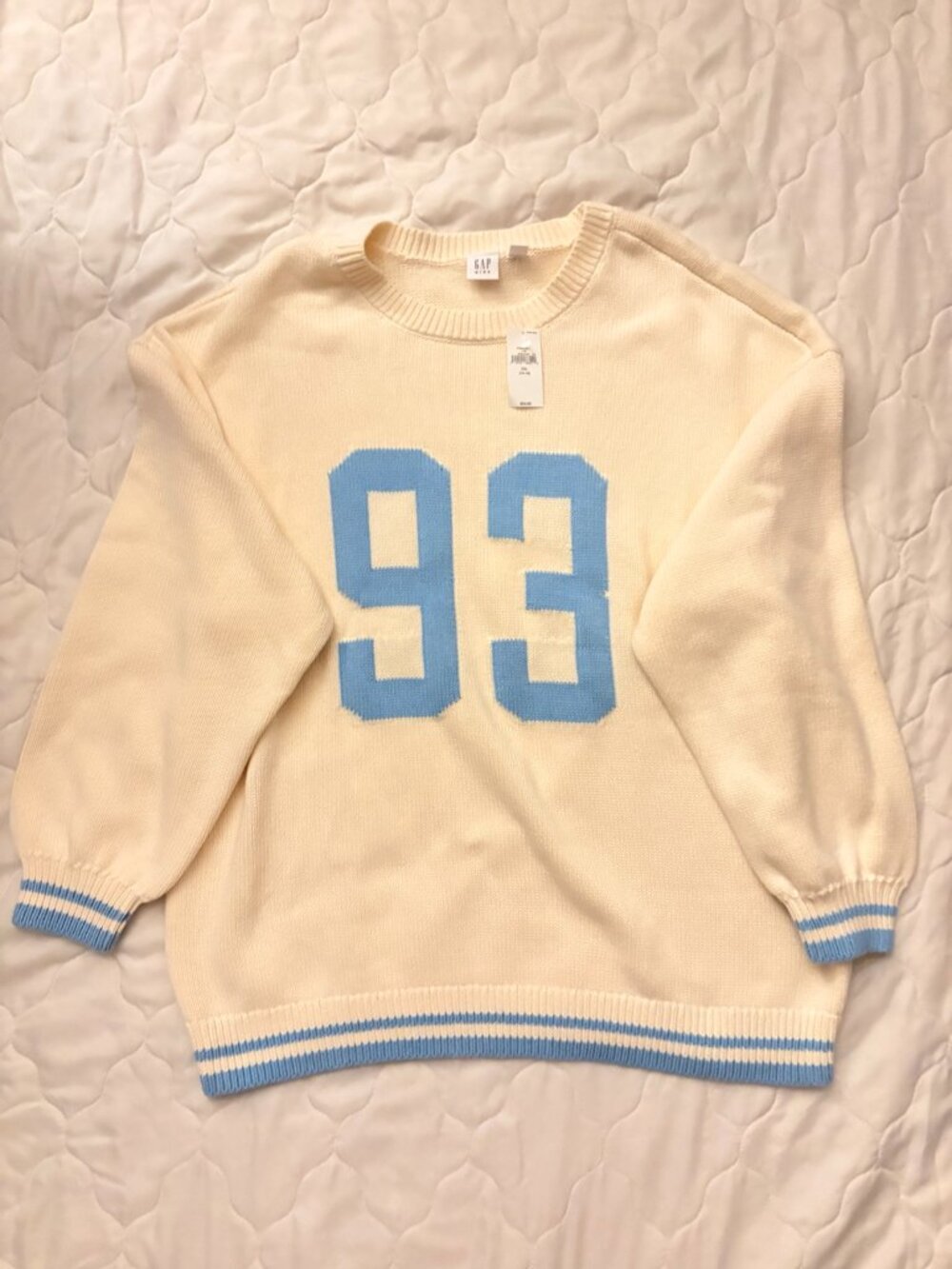 GAP Cream Varsity Knit Sweater “93” – NWT Kids XXL